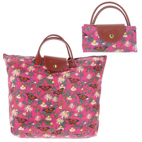 butterfly & daisy wipeable foldable bag - pink