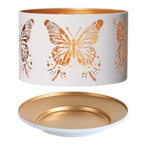 Aroma Jar Candle Metal Silhouette Shade & Tray Set - White & Gold Butterfly
