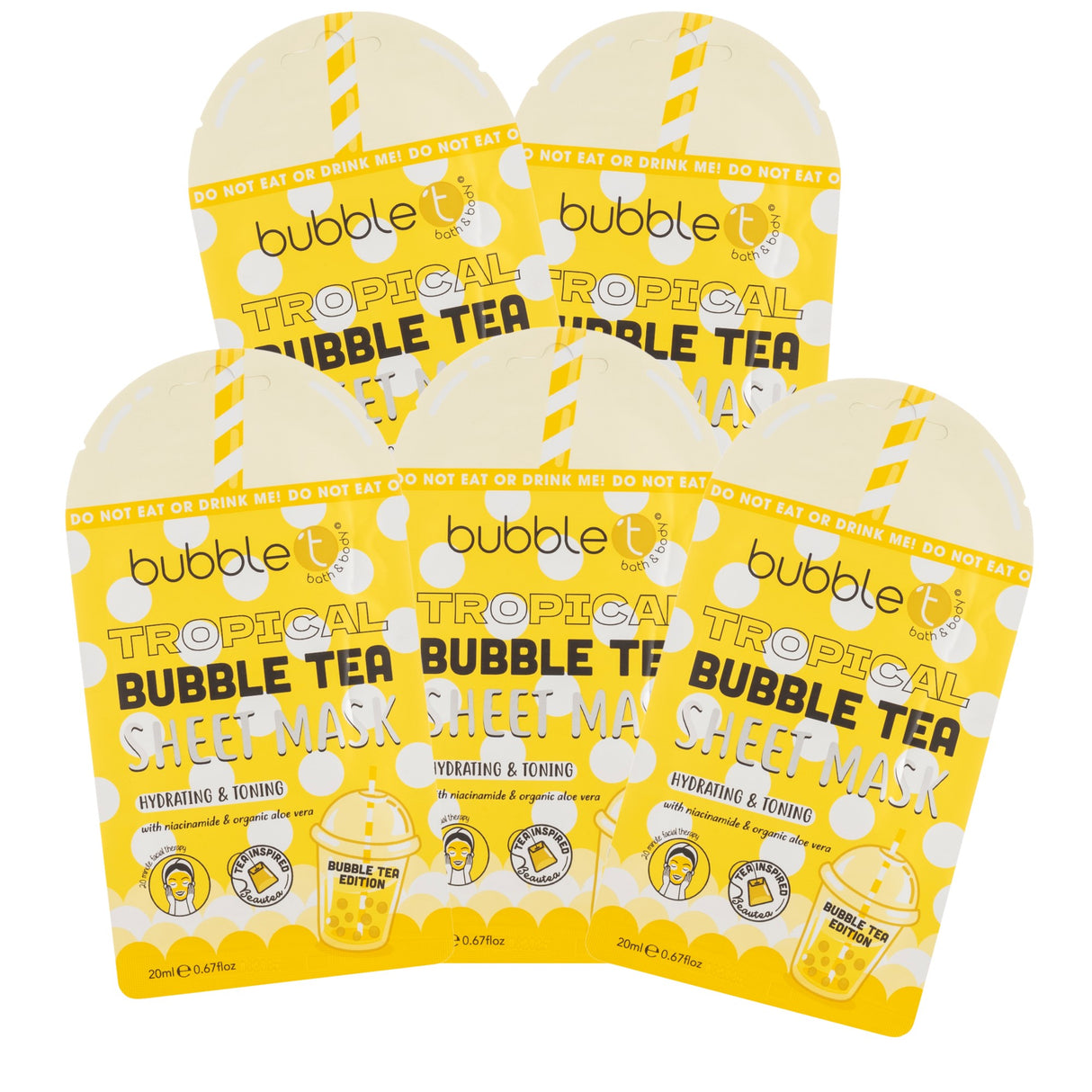 Bubble T Tropical Hydrating & Toning Bubble Tea Edition Sheet Face Mask 5 Packs