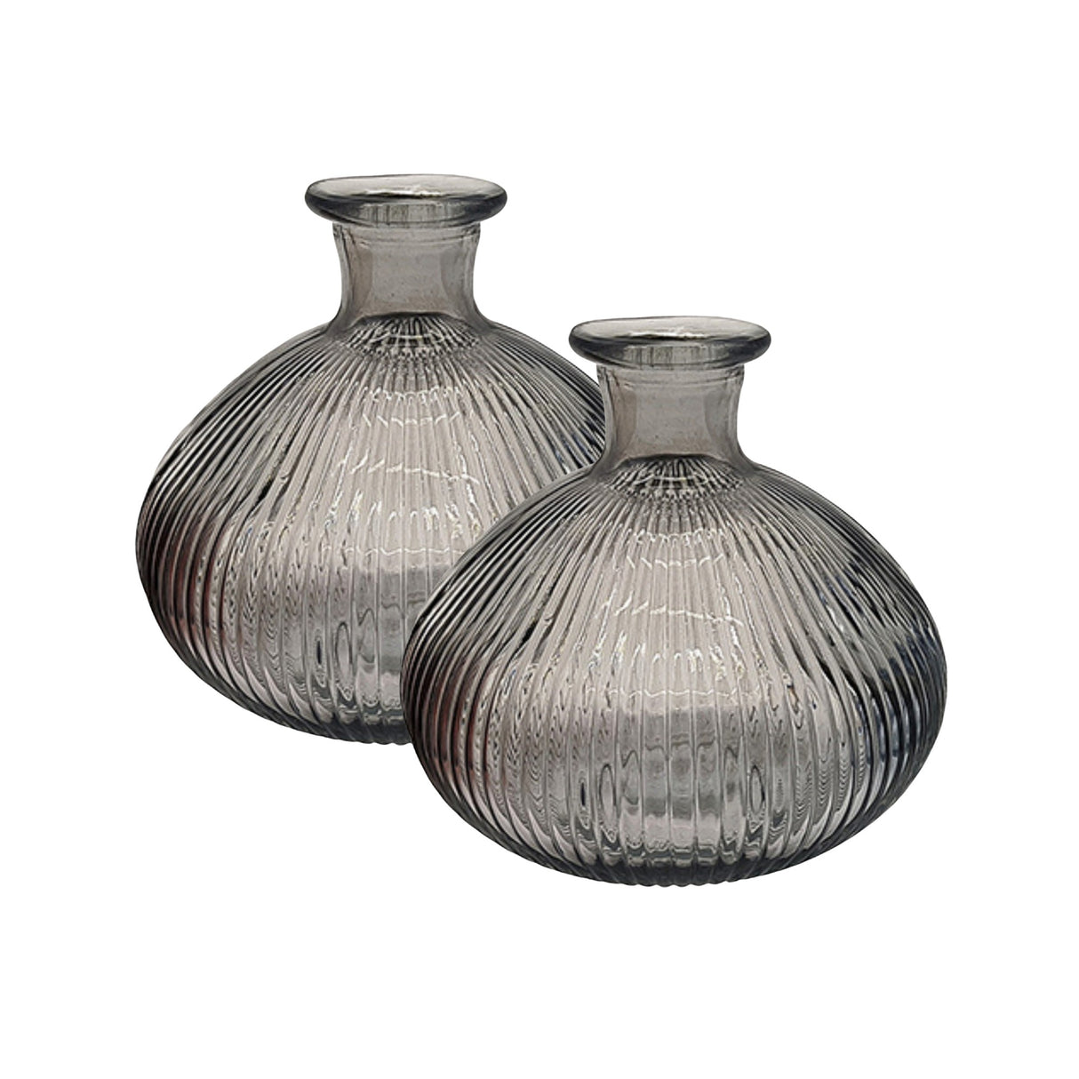 Set of 2 Ribbed Glass Vases 14x13cm - Various Colours