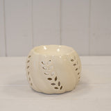Ceramic Leaf Detail Wax Melter - Beige