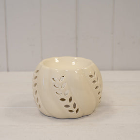 Ceramic Leaf Detail Wax Melter - Beige