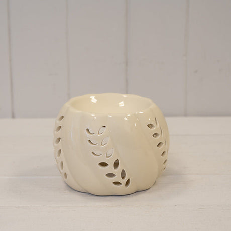 Ceramic Leaf Detail Wax Melter - Beige