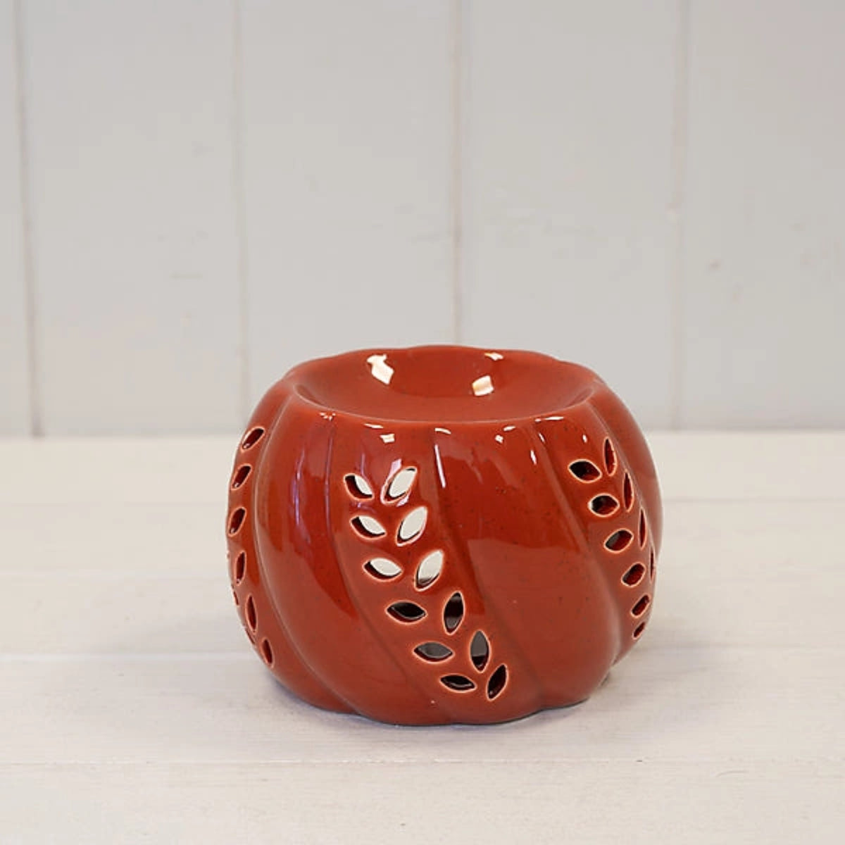 Ceramic Leaf Detail Wax Melter - Burnt Orange