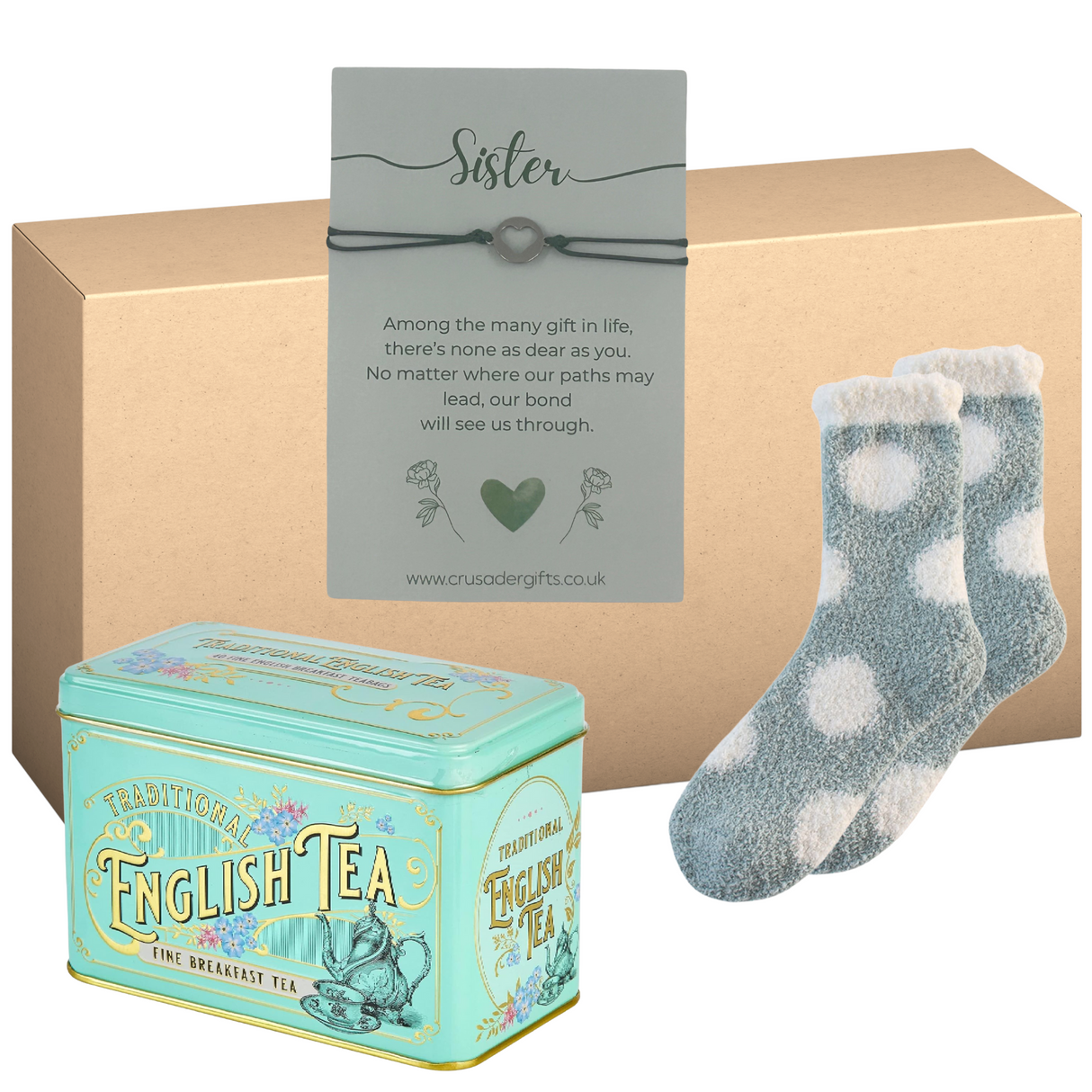 sister gift box with cosy socks english tea and bracelet