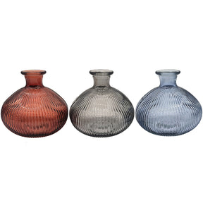 Set of 2 Ribbed Glass Vases 14x13cm - Various Colours