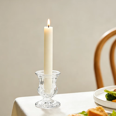 Clear Glass Candlestick Holders (6.8cm) - Petal Design