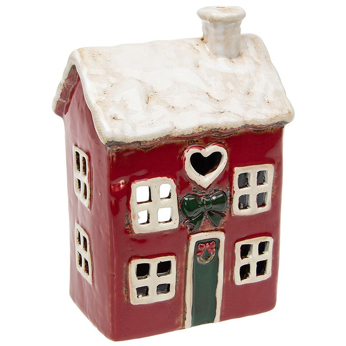 Village Pottery Christmas Heart House Tea Light Holder