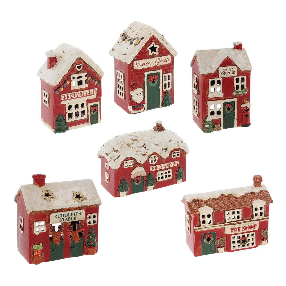 Village Pottery Christmas Collection Tea Light Holders - Various Pubs & Shops