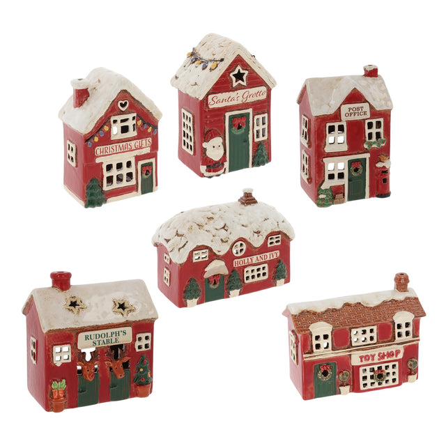Village Pottery Christmas Collection Tea Light Holders - Various Pubs & Shops