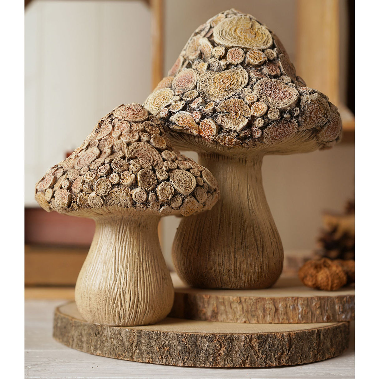 Country Living Wood Effect Mushroom Ornament - Various Sizes