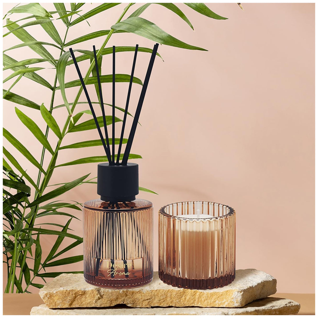 Desire Aroma Ribbed Glass Candle & Diffuser Gift Set - Various Fragrances