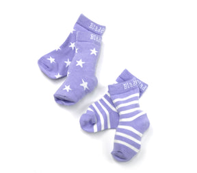 Blade & Rose Childrens Socks Pack of 2 Lilac & White Stars & Stripes - Various Sizes