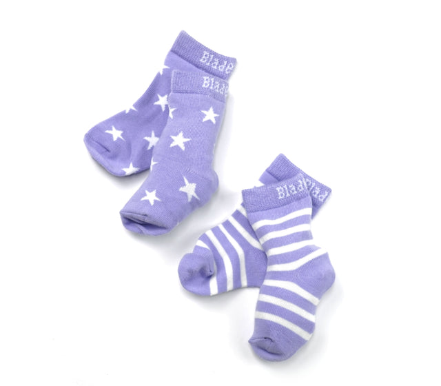 Blade & Rose Childrens Socks Pack of 2 Lilac & White Stars & Stripes - Various Sizes