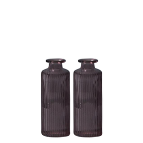 Satchville Ribbed Glass Bottle Vases 13cm - Amethyst Set of 2
