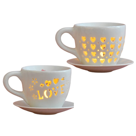 Tea Cup & Saucer Wax Melt Warmer - Love & Hearts Designs