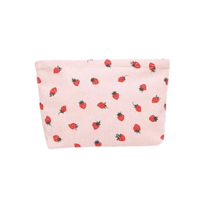Strawberry Print Corduroy Cosmetic Makeup Bag