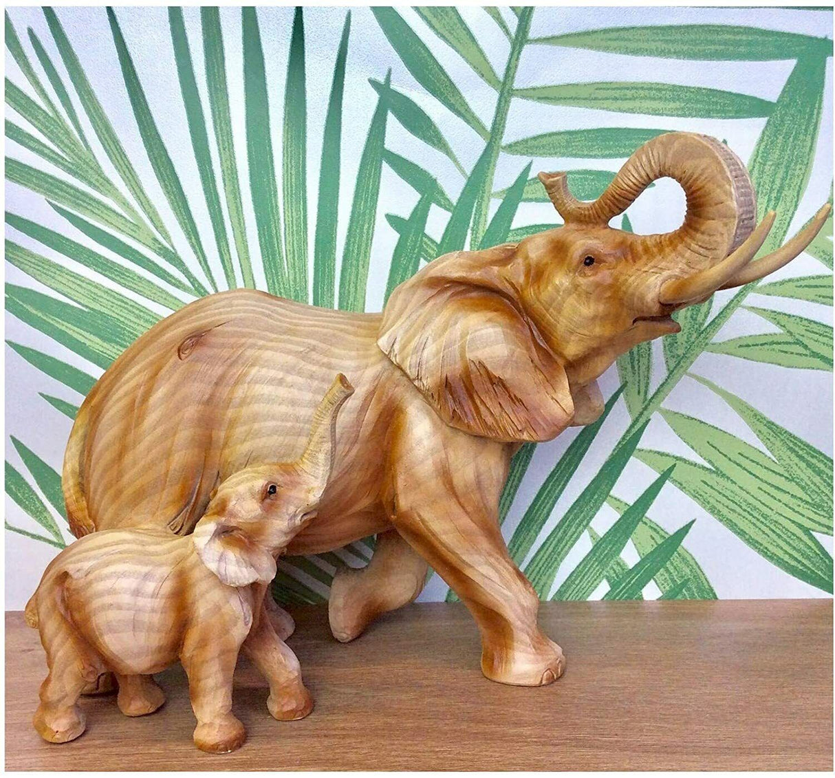 Naturecraft Wood Effect  Figurine - Elephant & Calf