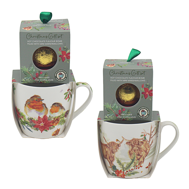 Jennifer Rose Christmas Mug & Chocolate Bomb Gift Set - Various Designs