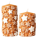 Gingerbread Snowflake & Star Embossed Christmas Pillar Candle - Various Sizes