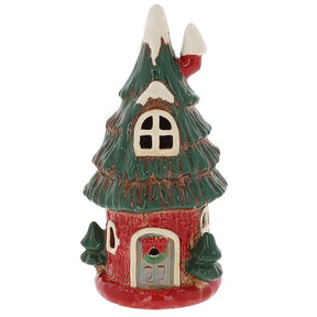 Village Pottery Christmas Tree House Tea Light Holder