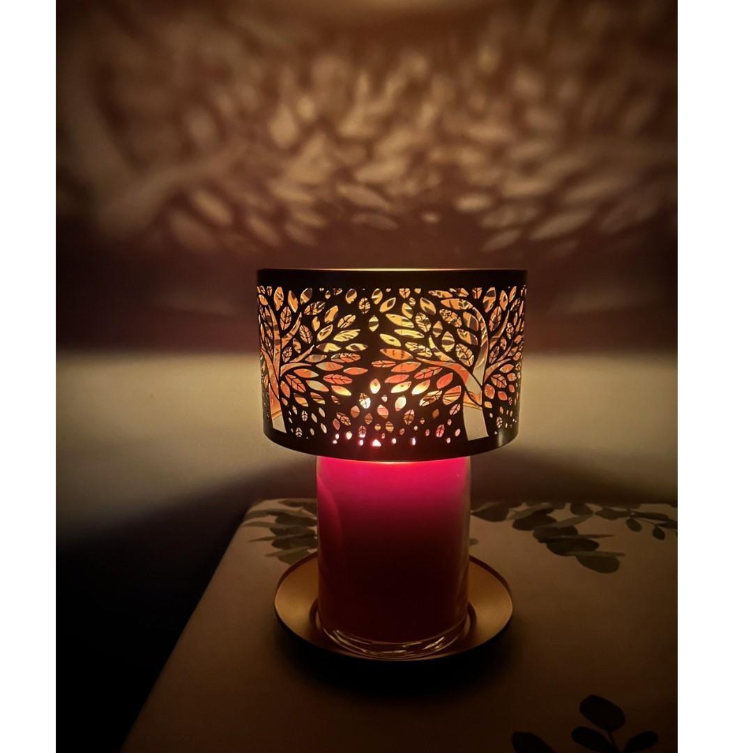 Aroma Jar Candle Metal Silhouette Shade & Tray Set - Black & Gold Tree of Life