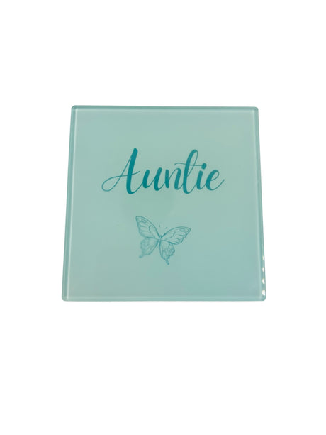 Woodside Home Living - Auntie Butterfly Square Glass Coaster