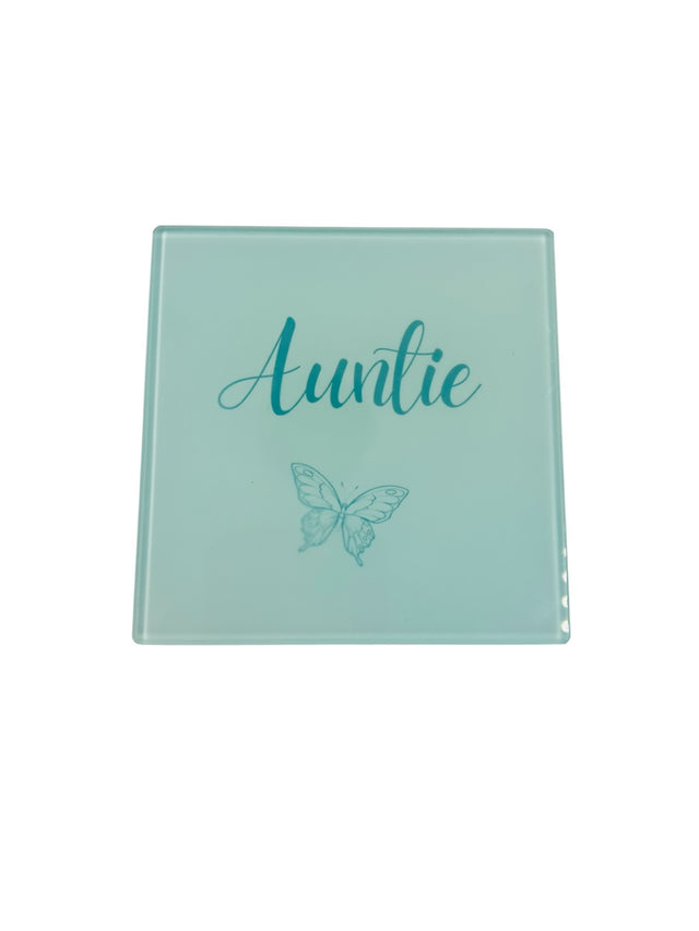 Woodside Home Living - Auntie Butterfly Square Glass Coaster