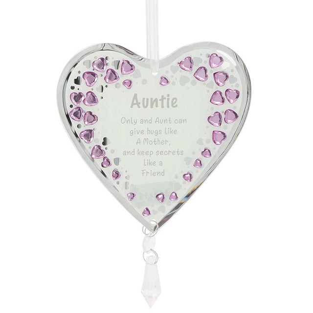 Mirror Crystal Hanging Heart Plaque - Auntie