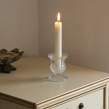 Clear Glass Candlestick Holders (6cm) - Acorn Design