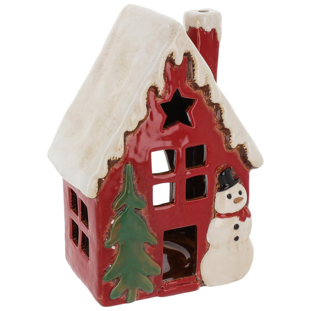 Village Pottery Christmas Snowman House Tea Light Holder