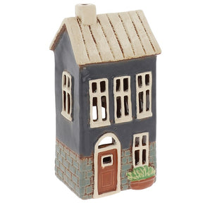Village Pottery Brick House Tea Light Holder - Blue