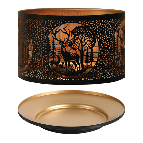 Aroma Jar Candle Metal Silhouette Shade & Tray Set - Black & Gold Deer
