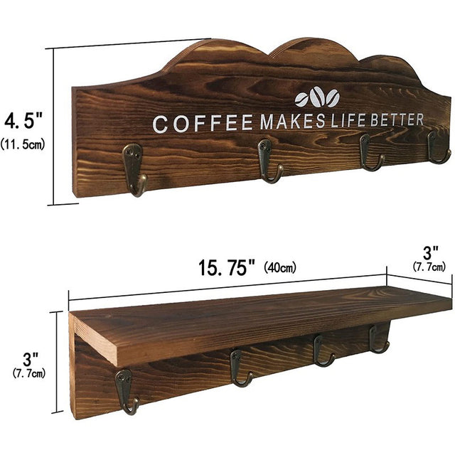 Wooden Wall Hanging Rack Coffee Makes Life Better (2Piece)