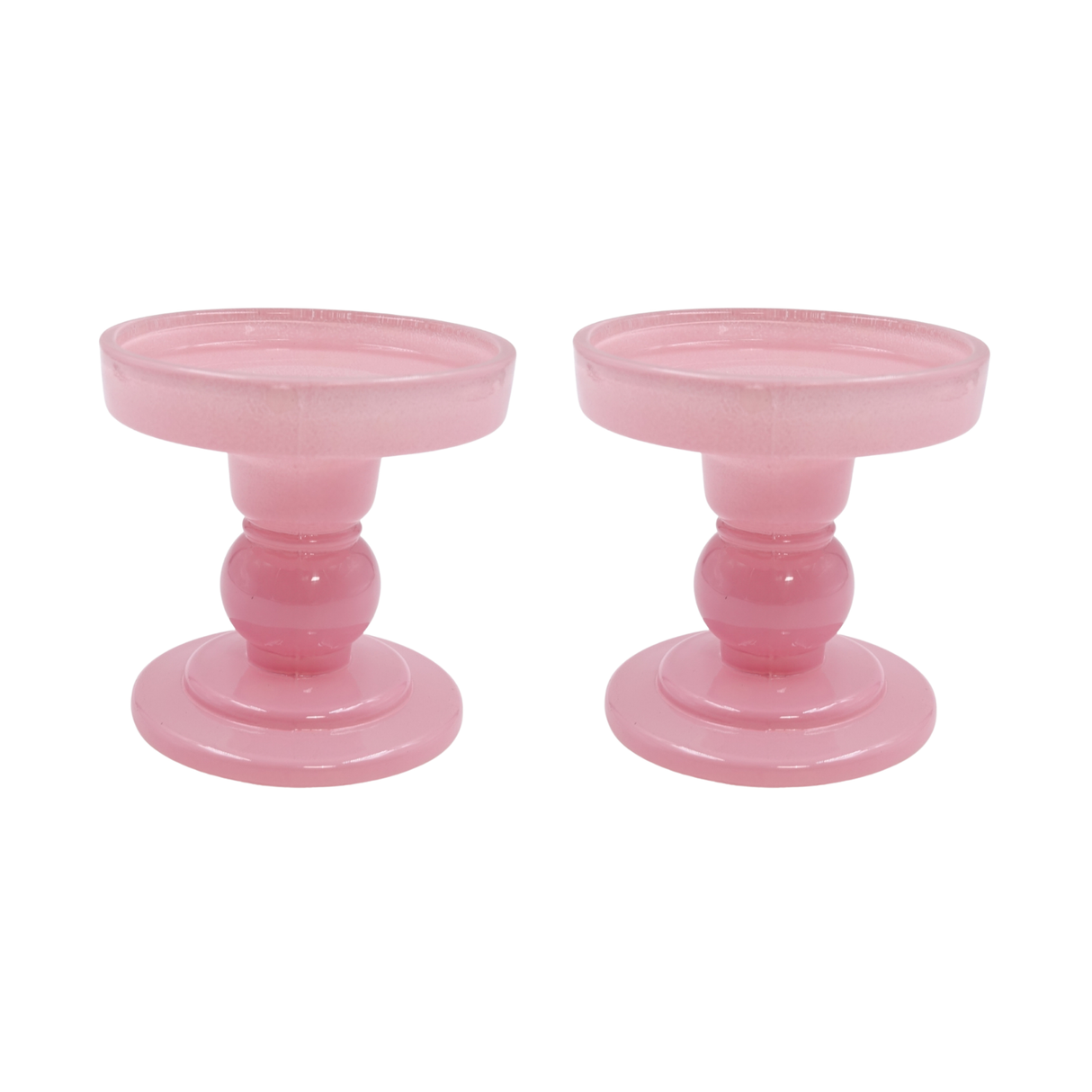 Pink Glass Pillar Candle Holder - Small Set of 2