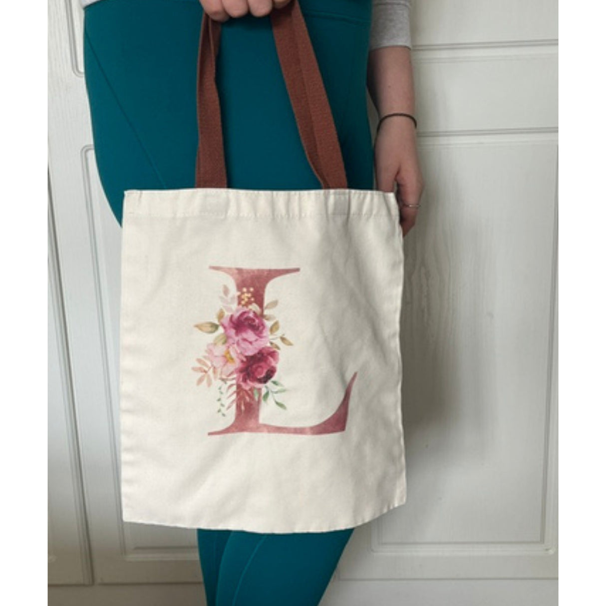 Personalised Tote Bags - Pink Floral Initial Design (A-Z)