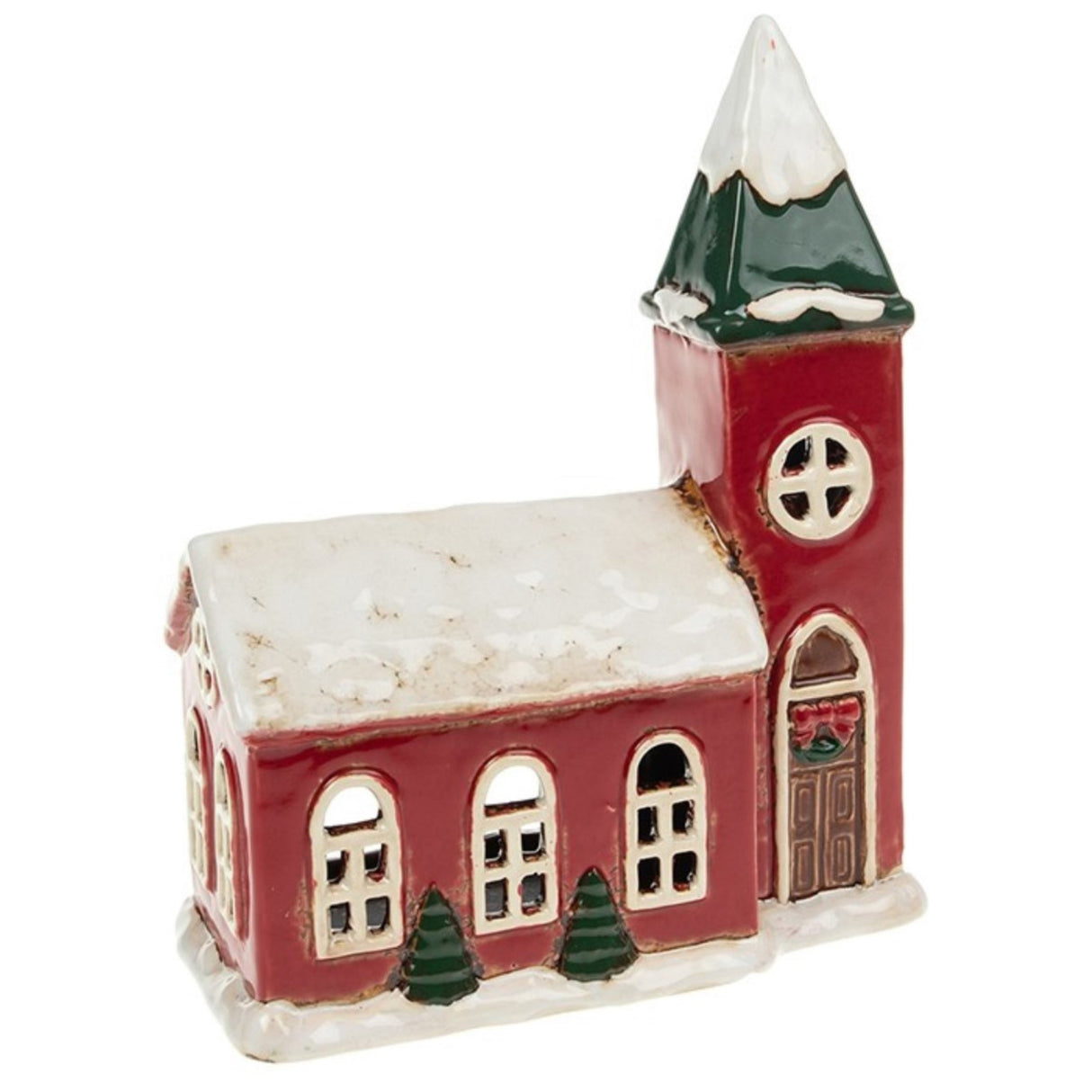 Village Pottery Christmas Church Large Tea Light Holder