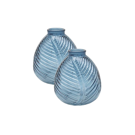 Bright Ribbed Glass Medium Ball Vase (Set of 2) - Blue