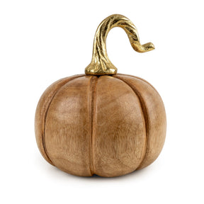 Candlelight Pumpkin Ornaments - Mango Wood with Metal Stem large