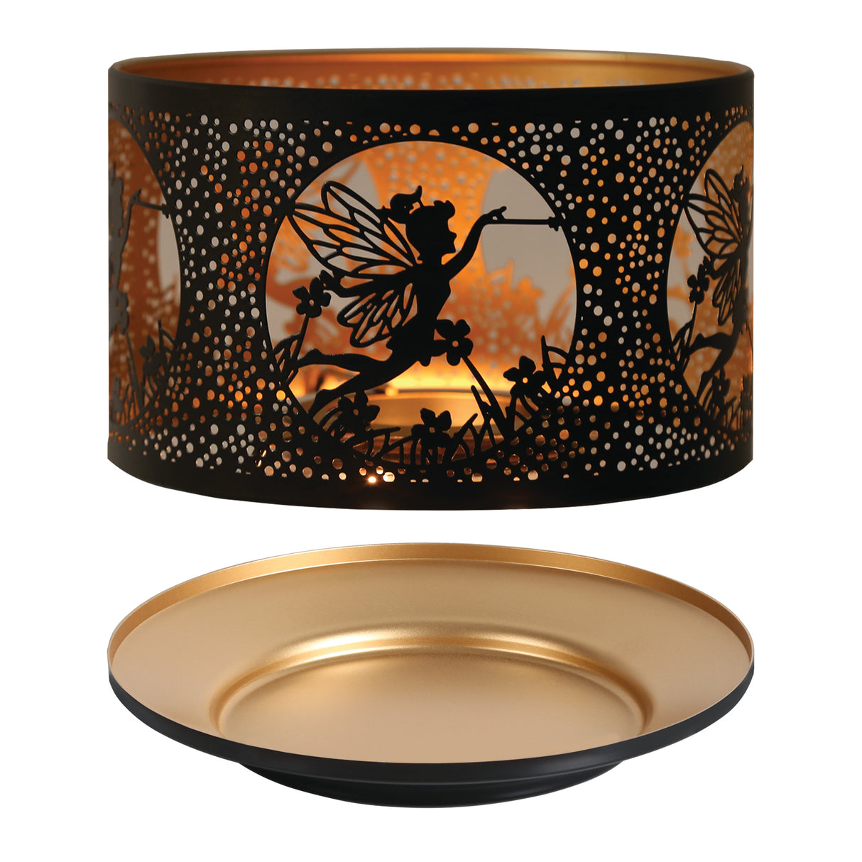 Aroma Jar Candle Metal Silhouette Shade & Tray Set - Black & Gold Fairy