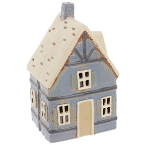 Village Pottery Blue Tudor House Tea Light Holder