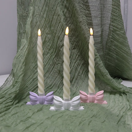 Bow Design Dinner Candle Holder - Various Colours