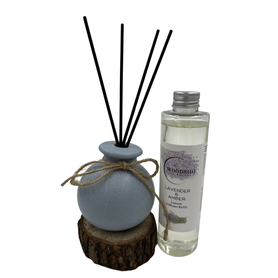 Woodside Round Blue Pastel Ceramic Reed Diffuser Vase with Woodside Luxury Refill