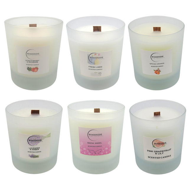 Woodside Home Fragrance Wooden Wick Glass Scented Candle - Various Fragrances