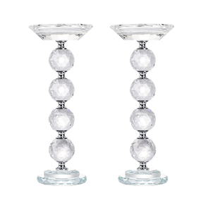 Glass Pillar Candle Holder Crystal Ball Design - Various Sizes