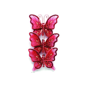 Christmas Tree Clip On Decorations - Red Butterflies Pack of 3