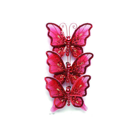 Christmas Tree Clip On Decorations - Red Butterflies Pack of 3