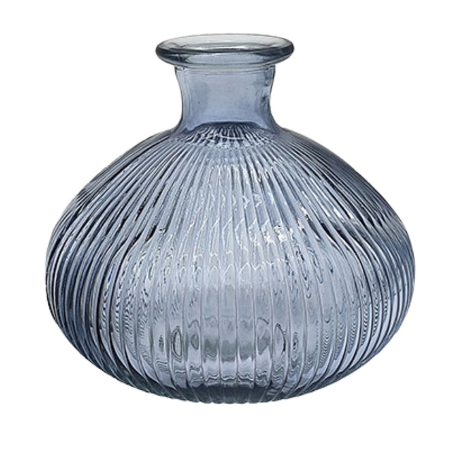 Set of 2 Ribbed Glass Vases 14x13cm - Various Colours