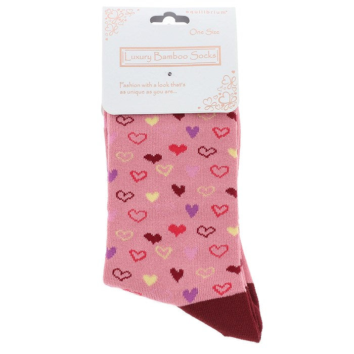 Bamboo Socks -  Pink Hearts Design (One Size)