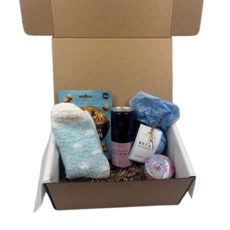 Aqua Blue Socks & Drink Snack Relax Kit Treat Box